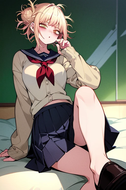 POV, from above, full body,1girl, parted lips, blush, makeup, light smile, , classroom, school bag, light rays, glow, thighs, collarbone, narrow waist, (masterpiece), wallpaper,Highest quality, Anime Moe,nude,porn,hentai, Art Style,Best Anime 8K Konachan Wallpaper,pixiv contest winners,Perfect Anatomy, (obscene,lure,Get naked,Beautiful, long legs ),break, 1 Girl, (alone,,,13 years old:1.3),high female underwear, short hair, amount, (Hair above one eye:1.7),All limbs, Full Finger,Big breasts, Between the legs, Small eyes,accurate black eyes, Hair Clip, (Sailor suit:1.5),(female underwear:1.5) skirt,bed room. break,Very detailed,High resolution,ultra high density skin, Professional Lighting,8K eye detail, (Cute illustrations:1.2),hair，Expressionless，(Hair on one eye:1.5)，Sailor suitlure,Spread your legs and wait.Big breasts,female underwear,i