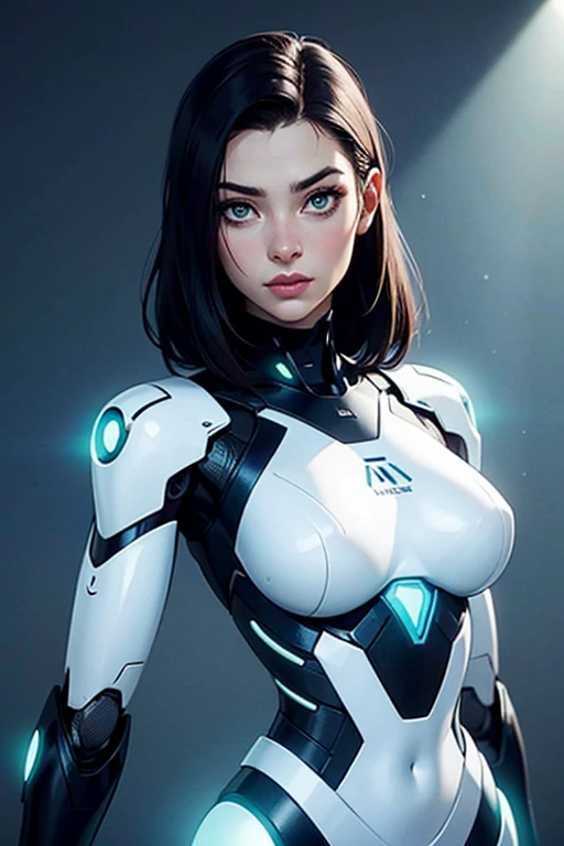 Generate a 3D model of a female character with a modern and sleek anime-inspired design. The character should be in a T-pose with detailed mesh modeling, ready for animation or rigging. Focus on realistic proportions but with an exaggerated, stylized touch typical of anime. The character should have a defined hourglass figure, with an outfit that is both futuristic and form-fitting, like a bodysuit or advanced armor that highlights her curves. Include detailed facial features with large, expressive eyes and a complex hairstyle, possibly long and flowing. The overall aesthetic should be clean, sharp, and visually captivating, suitable for use in high-quality 3D animations or games.