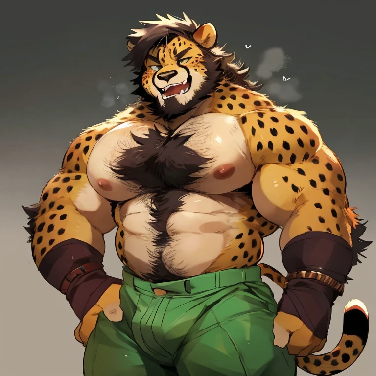 there is a Hyena standing in a field of sunflowers, super buff and cool, fluffy fur, SFW, (Naked:1.2), Naked, massive penis, huge balls, topless, fluffy chest, Sexybody, muscular, anthropomorphic, extra detailed body, detailed body, Best quality, masterpiece, ultra high res,detailed background,realistic, real shadow and light,depth of field, (view from beside), details skin, fluffy, bad boy, summer, sunflower, mouth open, hot weather, sweaty, huge crotch, huge package, Hyena.