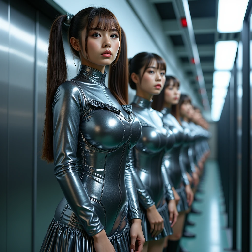 (((Clone Art)))、((Very detailed depiction of a female avatar))、8k、Realistic、20-year-old、Beauty Women、(A girl in a bronze maid outfit: 1.8)、The skirt is brown、White Pantyhose、Black leather shoes、Hair in a ponytail、Cute smile、Sticky skin、Big Breasts、Full cleavage、Full breasts、Jcup、(((Clone skill activated)))、(((There are many people with the same exact face and body type)))、((Full of girls who are just clones))、Surrounded by girls who are clones、Tens of thousands of girls、Standing、sitting、Crowd of girls、Split-ego girls group、A crowd of girls、A girl with an alter ego walks、smile