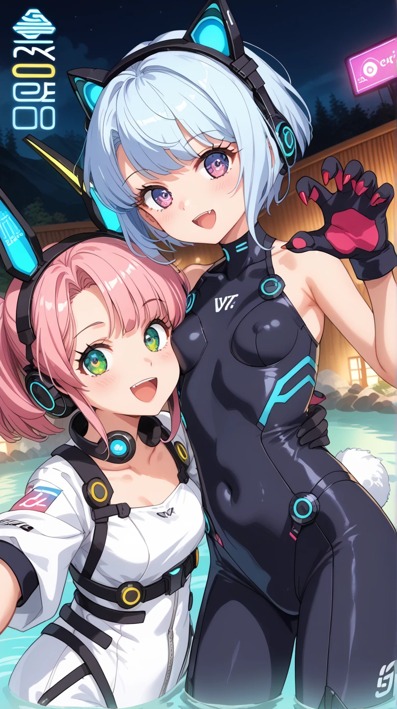 (highest quality:1.4)、(High resolution)、detailed background、(detailed beautiful face:1.4)、anatomically correct、(Depict the normal number of fingers)、(detailed facial expressions)、beautiful and smooth skin、beautiful teenage girl、three women、(huge breasts:1.3)、Bright hair colour、inner hair color、bob hair、ponytail、realistic、perfect body line、I'm so excited、blushing、Open-mouthed smile、Uplifting、
(Three beautiful girls wearing VR goggles enjoying virtual space interaction with virtual pets:1.5)、
Play with and communicate with virtual dogs and cats、
Join a virtual dance party、
Dance rhythmically with adorable virtual characters、
Laughing and dancing happily together、
Enjoy a virtual picnic or outing using VR goggles、
Play in a virtual park