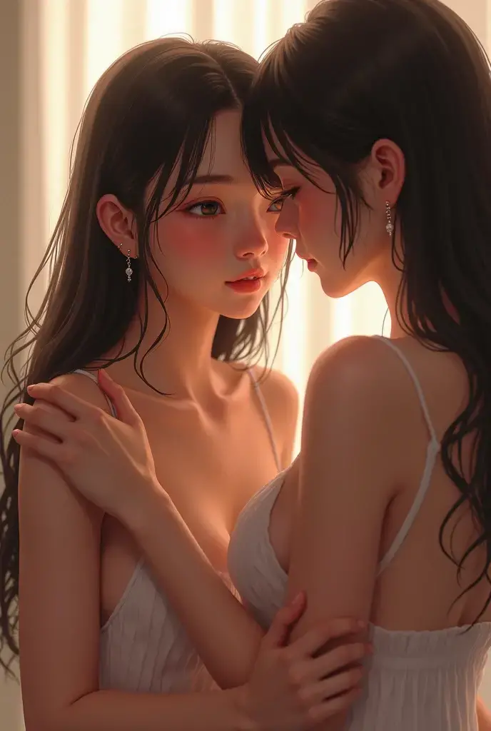 Both kissed each other's breasts，Kiss each other's breasts，breasts licking，best qualtiy，tmasterpiece，超高分辨率，（Fidelity：1.4），RAW photogr，2girls，cropped shoulders，The girl was scantily dressed，clothes wet ，The clothes are transparent，Exposing abs，An expression of enjoyment and anticipation，wistful expression，Wet people，Two people hugging each other，Lick each other's breasts