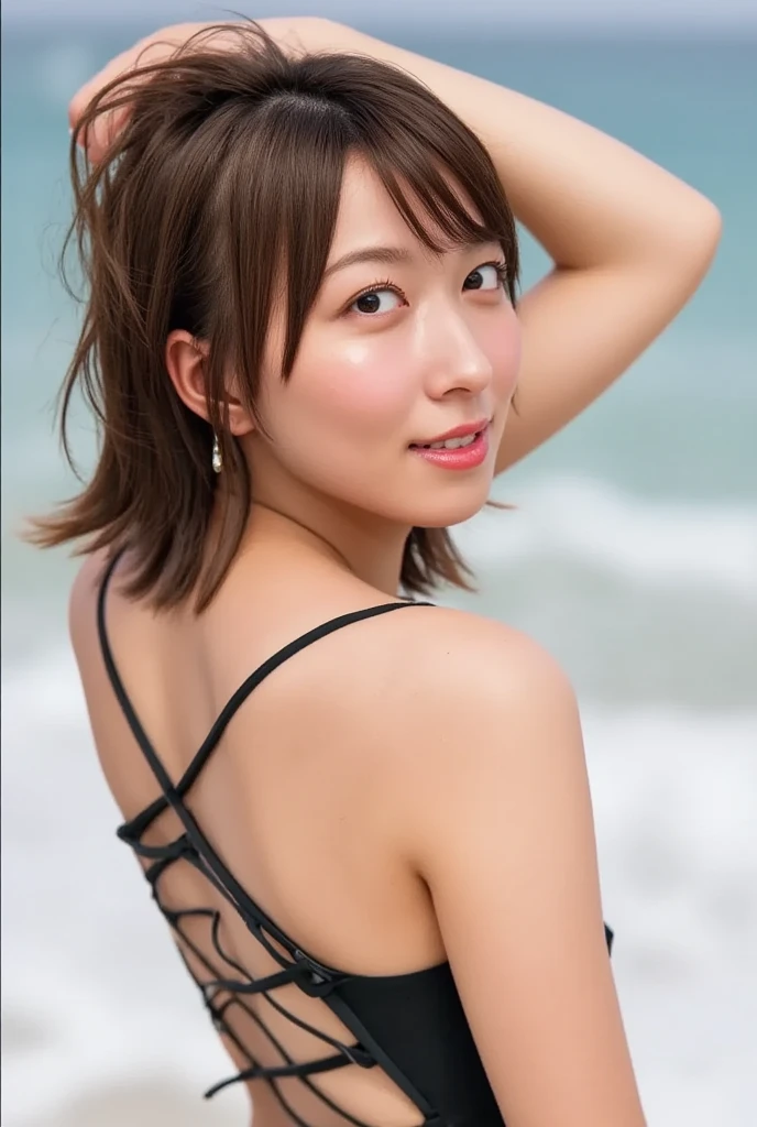 Random Pause, Mix 4, (8k, RAW Photos, highest quality, masterpiece: 1.45), (Realistic, Realistic: 1.37), One girl, cute, Midsummer blue sky、Cumulonimbus、blue sea、Sandy Beach, Professional Lighting, Photon Mapping, Radio City, Physically Based Rendering, Gradient black hair, Gray Hair, Short Curly, good looking, girl, Transparent slip dress, High quality photos, High resolution, 1080p, (Clear Face), (Detailed face description), (Detailed hand description), (masterpiece), (Exquisite CGI), Extreme light and shadow, Disheveled Hair, masterpiece, Rich details, (Outstanding Features), (highest qualityの写真), (masterpiece), (Beautiful Eyes), Look in front of you, Thin clavicle, ((big)),big Smile,Head to Knee、Large Breasts、Saggy breasts、Voluptuous thighs、Beautiful feet