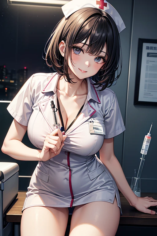 a girl doctor,hospitals,doctor outfit,Off-the-shoulder attire,little breast,cleavage,looks into camera,sportrait,Bust photo,doctor,Top-down view
