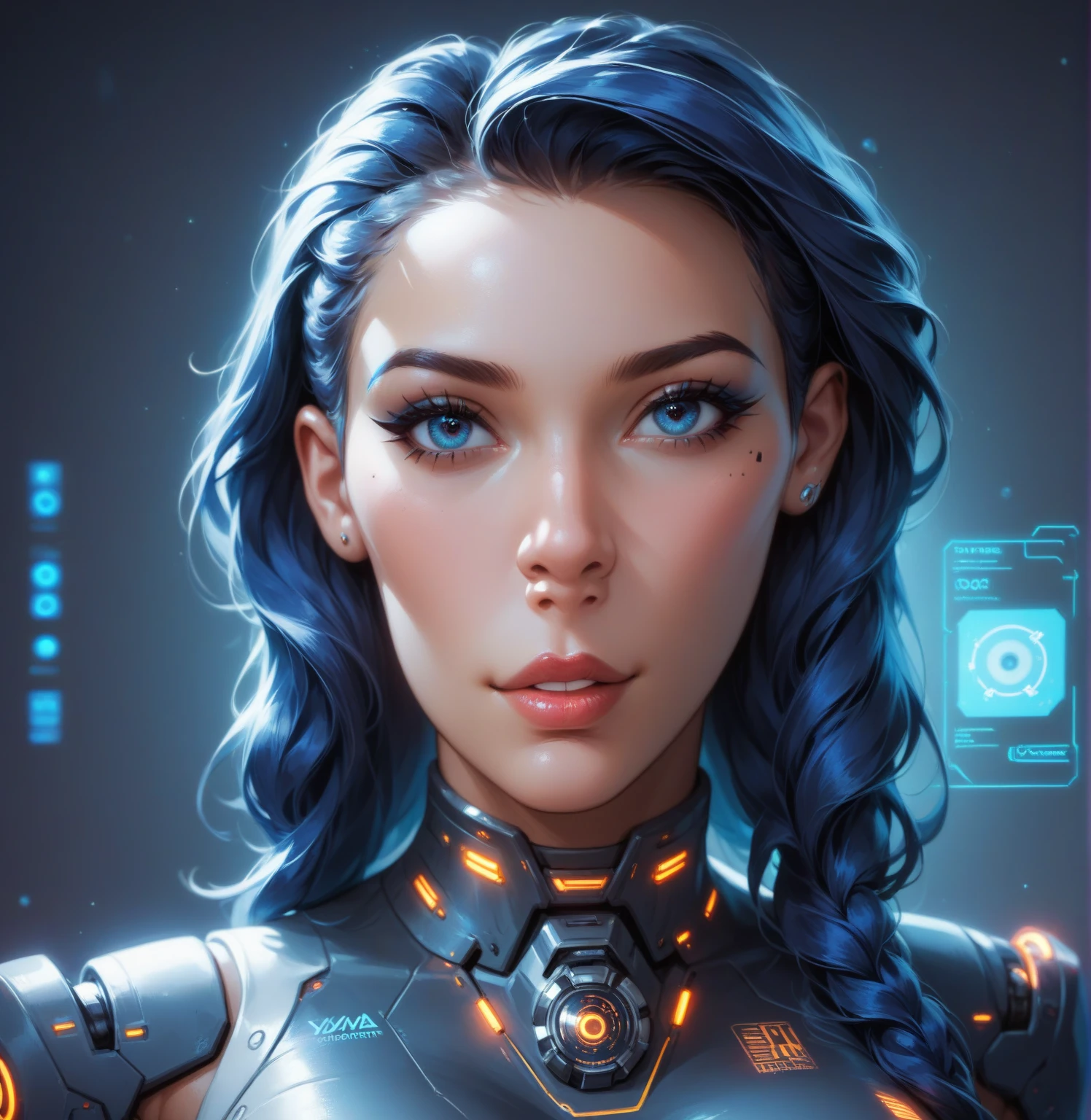 (Novel spacesuit design)、Create ultra-detailed and futuristic images of beauty astronauts,(Ultra-futuristic design spacesuit) 、(((((A slender)))))、age19、Colossal tits、Earth Eye、((((((Photorealsitic)))))、high-level image quality、Raw photo、8K、((((Aurora Inner Hair)))、((((((Working))))))、Robot Corps in the background