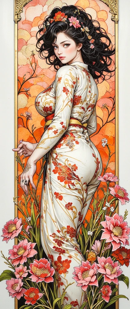 Hyper realistic and detailed picture of 1 gorgeous european woman with orange color hair, age 23, she's a men magazine model, flirts with camera, beautiful smiling woman, posing in the beautiful garden full of flowers, wearing nothing,perfect eyes, (Eye makeup:1.1), perfect ass, perfect breast, perfect body, perfect hair, perfect hands, RAW, analog style, sharp focus, 8k UHD, DSLR, high quality, Fujifilm XT3, grain, award winning, masterpiece,Starry night, fog, candle lighting, naked, nude, curvy, voluptuous, amazingly sexy, presenting self sexually, athletic, goddess, perfect art, anatomically correct, American babe, sex positions, perfect vagina, seductive, lying on a blanket outside, abs, full body view, picture taken from above, ass up in the air