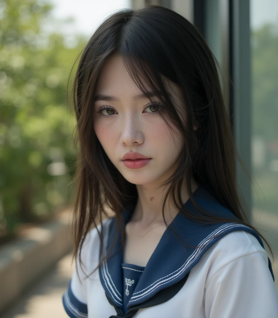 Highest quality、Ultra-high resolution、(Realistic)、18-year-old girl、((((Taking off your school uniform))))、((((I can see your nipples)))),Hyper Detail、Super Realistic、(Realistic)、More about beautiful skin、(masterpiece:1.0)、(Highest quality)、(Ultra-high resolution)、8K resolution、Canon EOS R5、135mm、Absurd、Very detailed、Sharp focus、Fine skin、(((Chirarizum、Small breasts)))