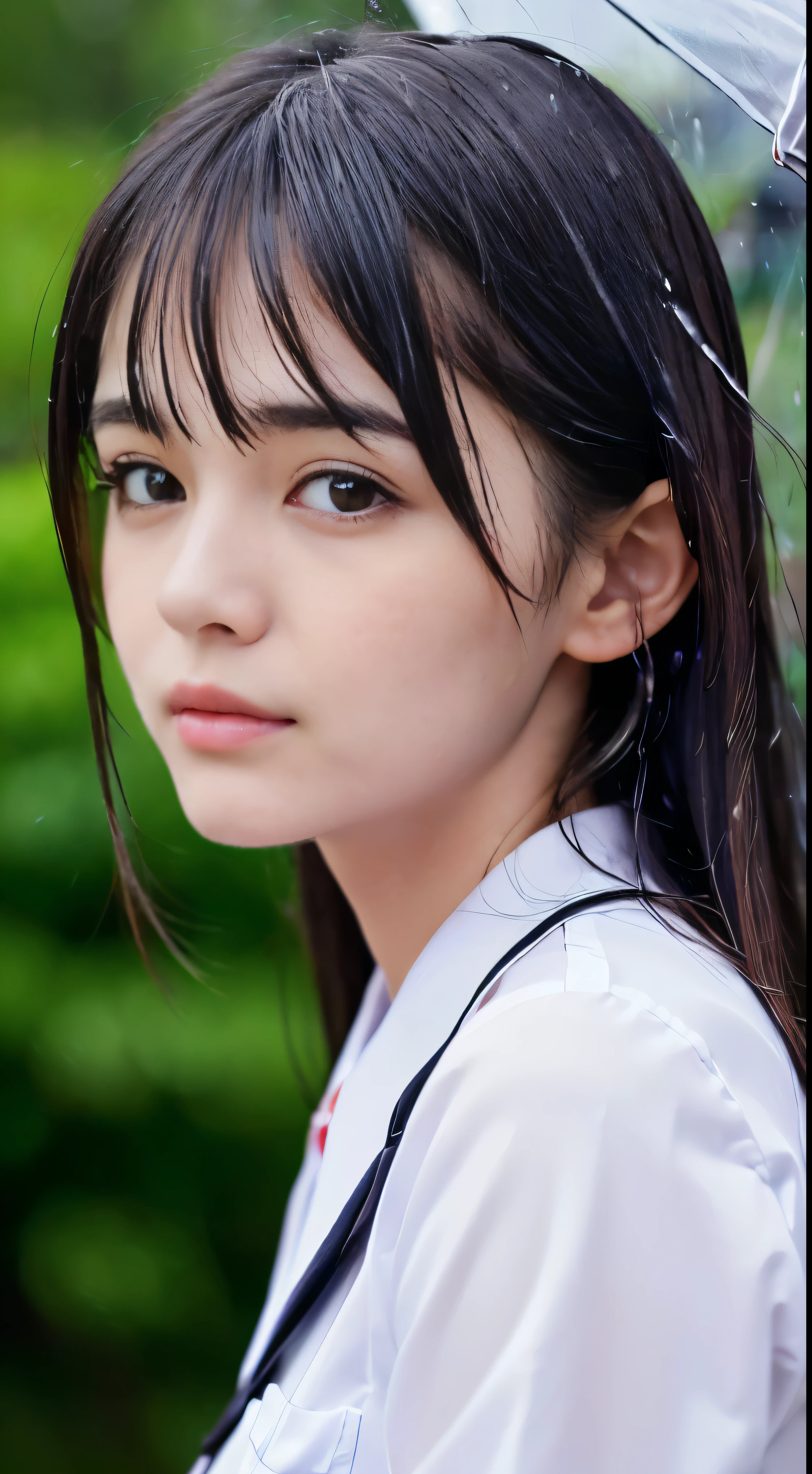 (Best-quality, Masterpiece, Ultra-High-Resolution, (Photorealistic:1.4), Raw Photo, depth of field, professional lighting, perfect anatomy, extremely details), 1girl, 15-years-old, the most famous Japanese idol, ((extremely cute face like the most popular Japanese idol, ((extremely cute and extremely big eyes)), extremely beautiful hair, extremely beautiful skins), extremely cute long-eyelashes, extremely cute lips), (((completely drunk))),
(standing in heavy-rain), (((detailed heavy-rain):1.3)),
((wearing black-formal-business-suit))