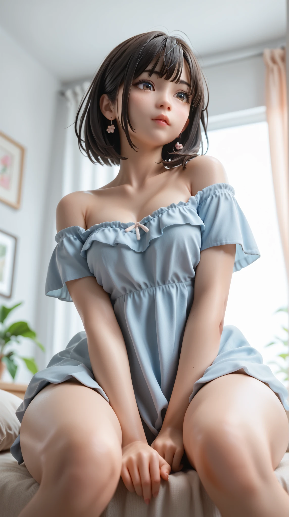  (white and black theme:1.4), (fusion of (sleevelesswhite high neck and collared [crop top]) and (black puff sleeves):1.4),(white tops and black short sleeves:1.2), (wearing a white half apron over a black skirt:1.4), (waist cincher:1.3), (whitehalfapron), ((white maid head-band with ruffles on head, white brim on head):1.3), (white thigh high stockings:1.4), ((white arm warmers, white long glove):1.3), (black heeled pumps:1.2), (light-blue theme:1.2), (light-blue lines on skirt:1.3), (light-blue ribbon bow:1.3),((highest quality)), ((masterpiece)), (detailed),( Lanky:1.3)(( in the cafe)),美しい韓国人woman, 美しい若い韓国人woman, Young and adorable Korean face, ゴージャスな若い韓国人woman, Korean Girls, Girl cute beautiful face, 韓国のwomanアイドルの肖像, Young and pretty Asian face, Cute natural anime face,Asian pretty face, ((highest quality)),(((nipple))),(detailed), Perfect Face,((One girl)), (scrawny：weight1.0〜2.0)iris, Elevation, space,( big eyes:1.1 ),(Natural Light),Dramatic lighting, Chiaroscuro, Emotional depth,woman,((nude)),((show off nipple)),((small breasts)), ((flat chest)),naked,slender, a short bob,delicate,Small breasts,((Small breasts)),the body is slender,Beauty,Beauty,4K quality,Young face,Big eyes,Brown eyes,Perfect Face, 21years old,breasts are very small,Model Body Type,Cute Face,Pink nipples,Symmetrical eyes,Glowing eyes,Natural smile,((Always show your boobs)), ((flat chest)), ((Gaunt)),beautiful,((a short bob)), ((half body)), topless,modelshoot style,((intricate choker necklace)), (embarrassed,blush:1.3),,(steam:0.8),(wet:0.8),(sweat:0.8),(trembling:1.3),(parted lips:1.4),(harf open eyes:1.6),(feeling weak:1.5), (lips),(intricate earrings),((nipple)),((woman posing for a photo))