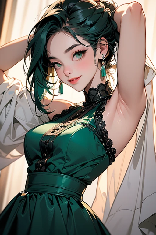 (Full Shot), absudres, Cinematic film, 8K, deep shadow and colors, a woman, ((Green hair)), Green eyes, Natural lipstick, (Photorealistic Human Body),
Natural volumetric lights, soft ligthing,
masterpiece, Realistic, highly detailed woman, sharp focus, (high detailed face), (high detailed skin), natural skin tone, extremely detailed eyes, ((Messy Hair Bun)), ((Medium breasts)), wearing a BWHRPCostume, Harness <lora:BWHRPCostume:0.7>
(sensual pose, on Boudoir Armchair)
award winning photo, by Justin Hogan Panavision Panaflex Millennium XL2, ARRIFLEX 416. Lenses, Panavision PVintage,
rich colors hyper realistic lifelike texture