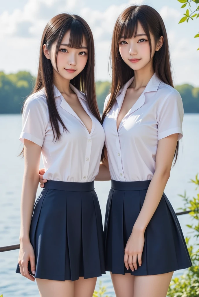 (Best Quality, 8k, 32k, Masterpiece, UHD: 1.2), Photo of a cute nagoya woman,
((Woman with brown hair and blue eyes  in sexy pose ,  Aimee, perfect face with realistic shading, photorealistic painting, precisionism, portrait photo)),

gorgeous necklace and earrings,
((big breast)),
((beautiful breast)),
(nice and cute big smile:1.4),​masterpiece, top-quality, full body Esbian, 1girl in, bangss, Black Choker, Black tie, blonde  hair, a blue skirt, red blush, A bracelet, breastsout, a choker, Clothing around the waist, 鎖骨, shirt with collar, cowboy  shot, dress shirts, ear piercings, eyebrows visible through hair, gradation hair, Grinning, gals, jewely, Kogal, length hair, looking at the viewers, Loose tie, neck tie, piercings, Plaid, plaid skirts, pleatedskirt, red eyes, the ring, 校服, The shirt, skirt by the, A smile, 独奏, white  shirt, a street, Skysky, cherry trees, flower petals,diagrams, (magazine:1.3), (cover-style:1.3), Fashionable, femele, with a vibrant, outfits, the pose, the front, Colorful, Dynamic, Background with, element, self-assured, expresive, ngel, statement, accessorized, An majestic, coil, surroundings, Touch, The scene, Texto, covers, It's bold, captures the attention, Titles, Stylish, Font, It's catchy, headline, The large, Impressive, moderno, Trendy, Focus, lo fashion,Open up to the third button、cleavage of the breast:1.3、(Skirts so short that panties are visible from the skirt:1.5),