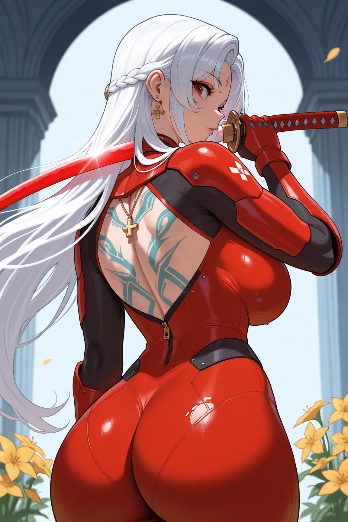 carmilla, pechos medianos, desnuda, naked, pelo blanco, hermoso rostro, ojos azules, (Obra maestra:1.2), Mejor calidad, absurdos, high resolution, fondo de pantalla extremadamente detallado, perfect lighting,jungla, jungle, Desde abajo, (medias, stockings), tacones, hig heels, pussy, nsfw,+18, bikini,BlackRealStockings, micro_bikini
