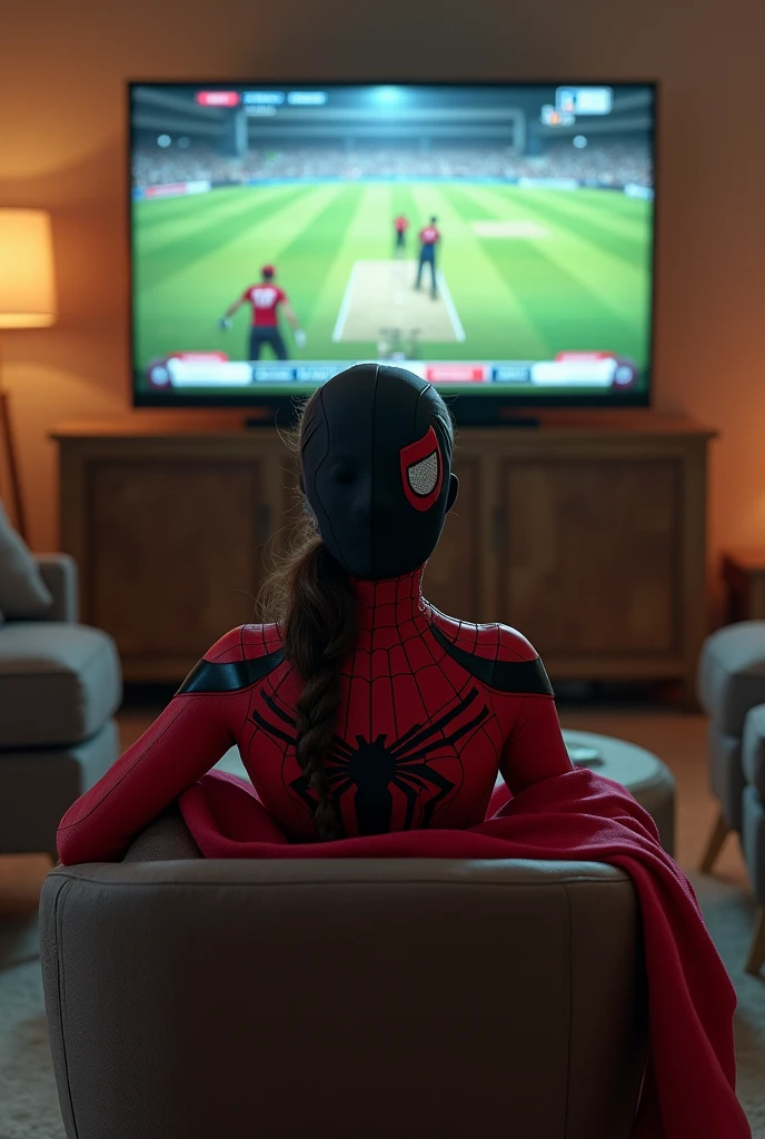 KatieNolan, hair in messy bun, wearing grey sweatshirt, playing (spiderman video game on TV:1.1), night, (dark:1.1), depth of field, vivid color, masterpiece, best quality, ultra-detailed, high contrast, (best illumination), cinematic light, backlit, soft lighting, apartment