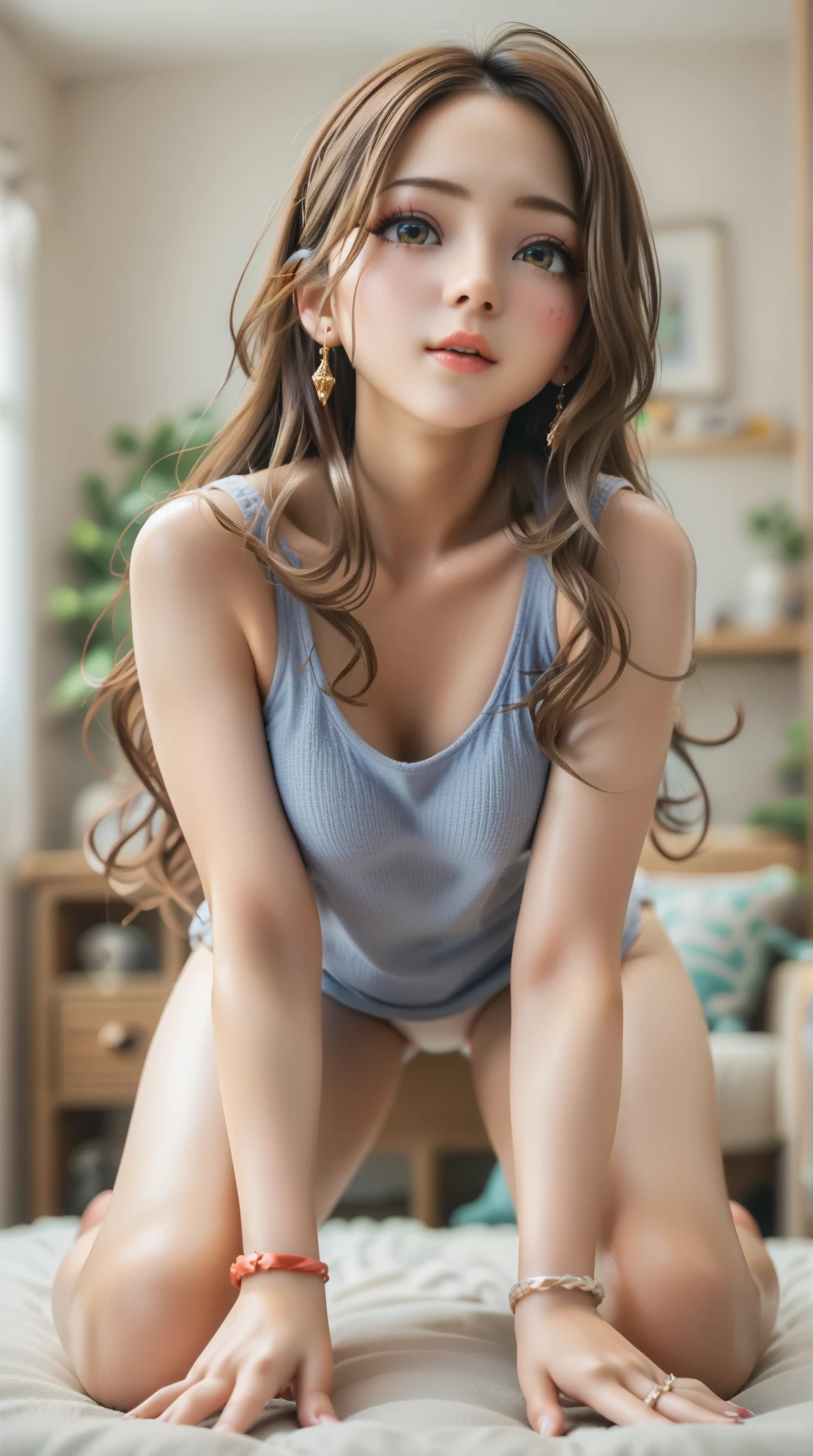 1girl, bra, breasts, cleavage, closed_eyes, lips, long_hair, open_mouth, photo_\(medium\),realistic, sleeping, small_breasts, solo, stuffed_animal, stuffed_toy, teddy_bear, underwear,(masterpiece),(photorealistic:1.3), nfsw, ultra-detailed, (high detailed skin:1.2),(best quality:1.0), (ultra highres:1.0), topless, short pants