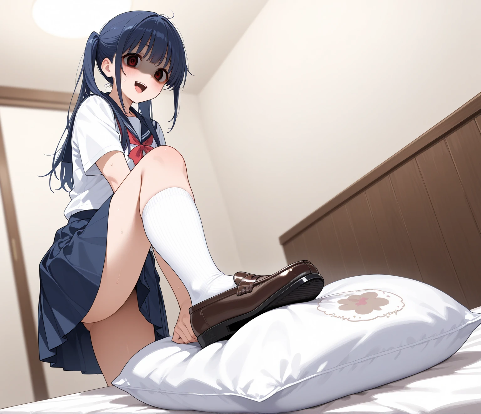 score_9, score_8_up, score_7_up, source_アニメ, masterpiece, 1girl, (work), blue dress, white sailor collar, red bowtie, white long sleeves, Full Body, View your viewers, indoor, Open your mouth, Black Hair、Shiny Hair, work, Highest quality、Blue Uniform、skirt open、Long wide skirt、White panties、cute、blush、Watery eye、Sex、Creampie、Lying down、Drooling pulls a thread、Semen overflowing、Cum String、A lot of semen、Penis insertion、Wet、Anime H、Anime Images, Violent Rape、Trembling、(One man), Browsing Caution, Insert the big penis、(uterus at viewer penis inserted into pussy from cross section looking through)