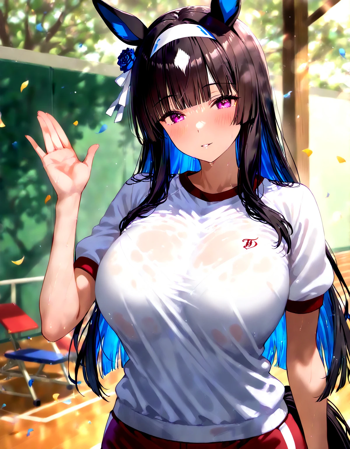 Multicolored Hair,Huge breasts,Two high school girls,sweating
