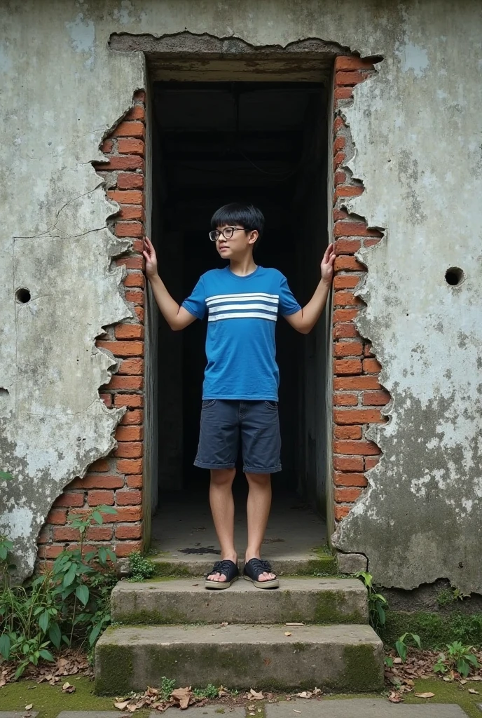 A young boy with,He was 8 years old,Melon seed face,small cheekbone
