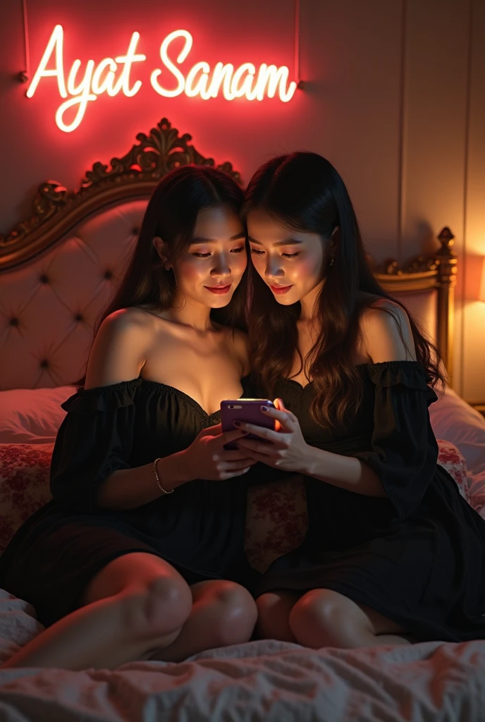 Thai women, beautiful, Playing with mobile phone, not wearing clothes, Colorful bedroom, Teddy bear, Fascinating, Seductive, realistic