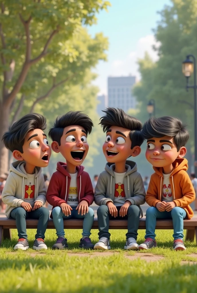 Three male friends are sitting in the park cartoon character images