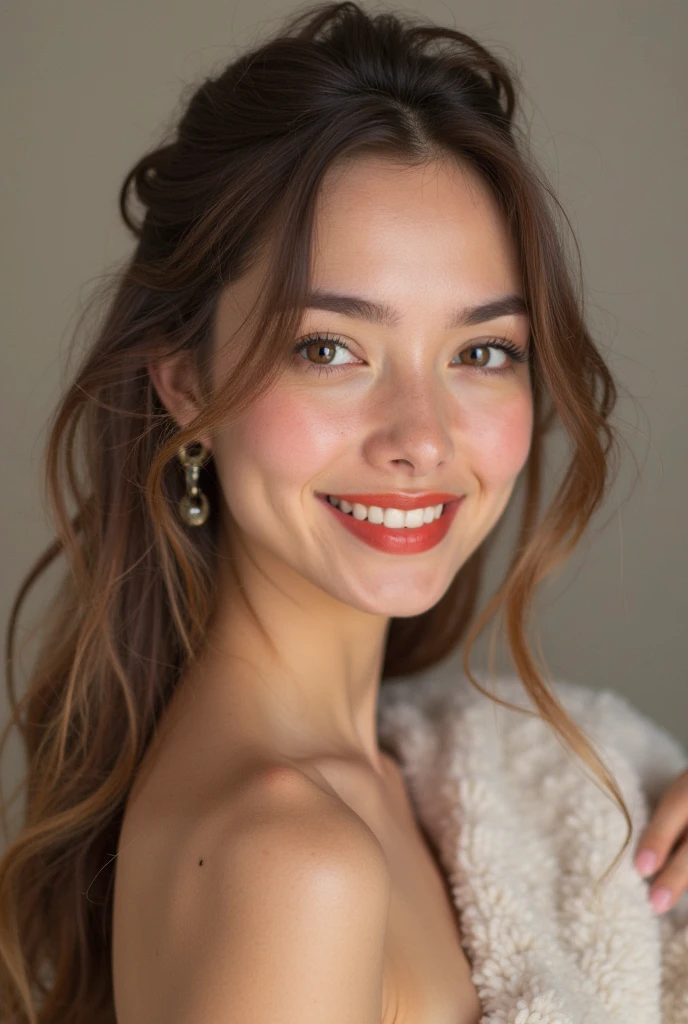 There is a woman with long hair and red lipstick, gorgeous attractive face, beautiful and attractive face, face with full makeup,