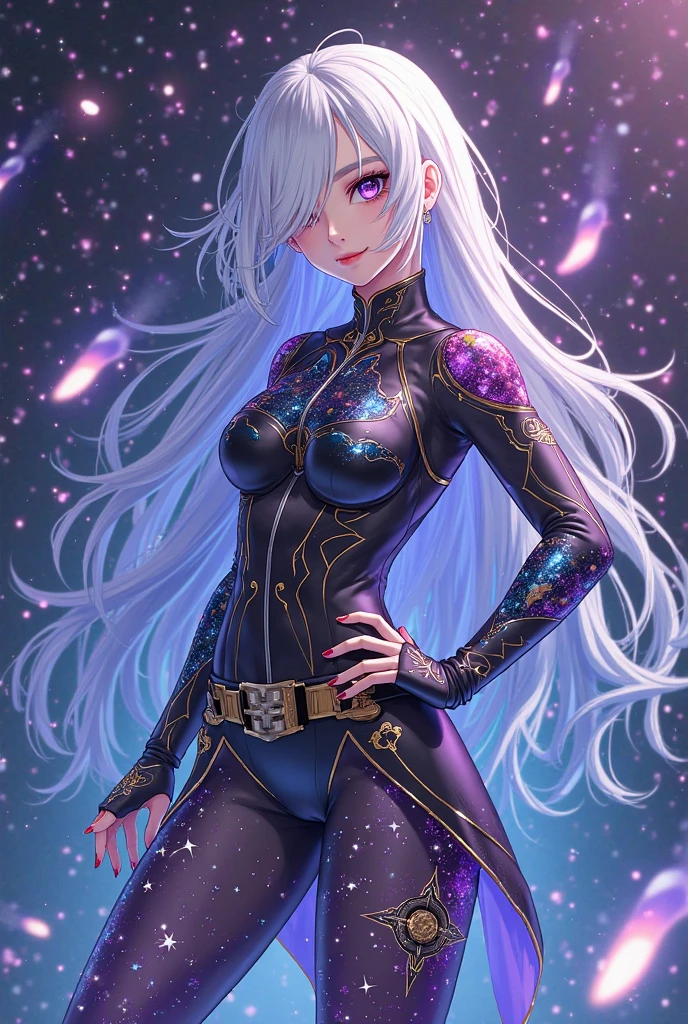 ((best quality, masterpiece, absurbres, super-resolution), Space Witch, Cosmic Force, Nebula, Milky way, Moon Bunny, wide shot, dynamic movements