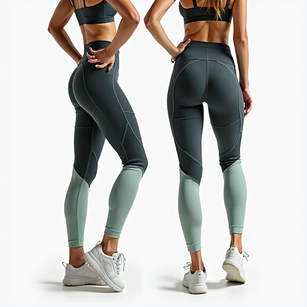 attractive blonde woman, ((cropped green spandex leggings with geometric pattern)), sneakers, white tank top, standing in a gym,  wetting, big smile, pee stains are gleaming wet,  pee run down legs, sneakers wet with pee,
