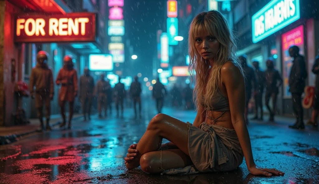 NSFW,open legs pose, naked pussy, open legs pose, ((raw photo), absurd, (absurdresolution)), ((full body view)), ((21 years)), beautiful girl, (Short, messy hair with bright neon blue highlights), (((The beauty of: Lisa, laLisa))), (deep gray eyes, seductive look, make up), ((ultra-sharp pupils, Red lipstick, blush)), ((seductive pose)), (((naked))), ((dark make up, Digital art, trend in artstation, highly detailed, good detail, Intricate, beautiful detailed glow, detailed, cinematic lighting, High resolution, detailed facial features)), ((Leaning on a riveted steel bridge beam facing the viewer)), (Photographic perspective), vivid, bright colors, (((bottom: dark city at night)))