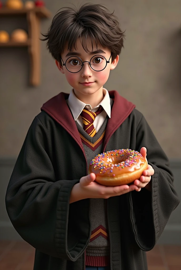 Harry Potter surprised to see a large amount of croquettes, high quality, background at night,ember、