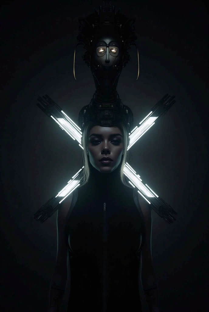 arafed woman in a white dress with a red nose and a red nose, with a red halo over her head, futuristic look, inspired by Ignacy Witkiewicz, biblical female android, intricate cyberpunk make - up, fashionable futuristic woman, futuristic fashion, cyborg fashion model, white cyborg fashion shot, gothic and futuristic, wearing futuristic, orthodox cyberpunk