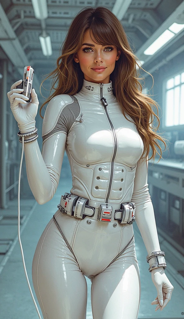 "(Masterpiece), ultra-detailed, best quality: uma modelo brasileira de 24 anos, petite, sexy e quente, vestindo spaceship comander suit, arms up, armpit, sci-fi, dramatic illumination