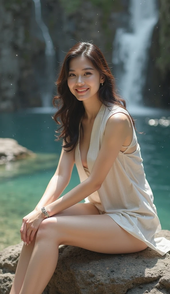 (8k, best quality, masterpiece:1.2), (realistic, photo-realistic:1.5),1girl, (short) (gorgeous) ,cute, sitting, outside,(smile:1.15), (closed mouth) huge breasts, beautiful detailed eyes, (translucent tiny dress: 1.4),full body, ((topless)),(open legs) ((best quality)),((ultra-detailed)), no underwear , no panties, nice background, floating hair, naughty face, (big breast), (pretty_pussy) beautiful detailed body, detailed eyes,(best quality)
