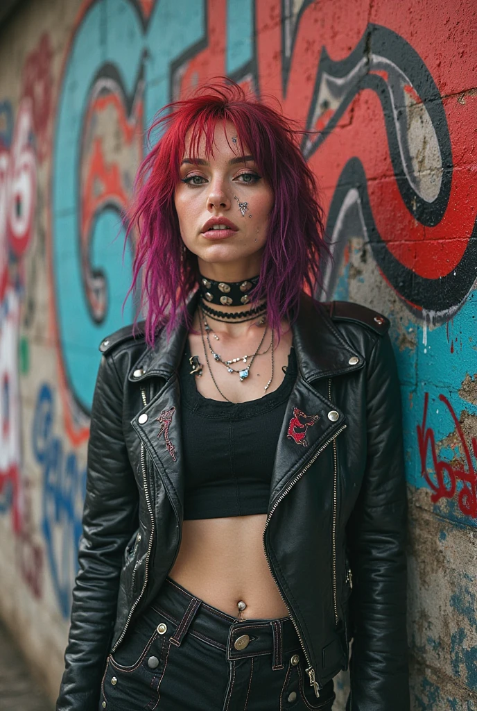 Punk Woman, in the sky, with sidecute hair, skin texture, the lights of a city, detail face, detail backgrounds little blur, natural lights, HDR, photo realistic, professional photo, flirt with the viewer, wind