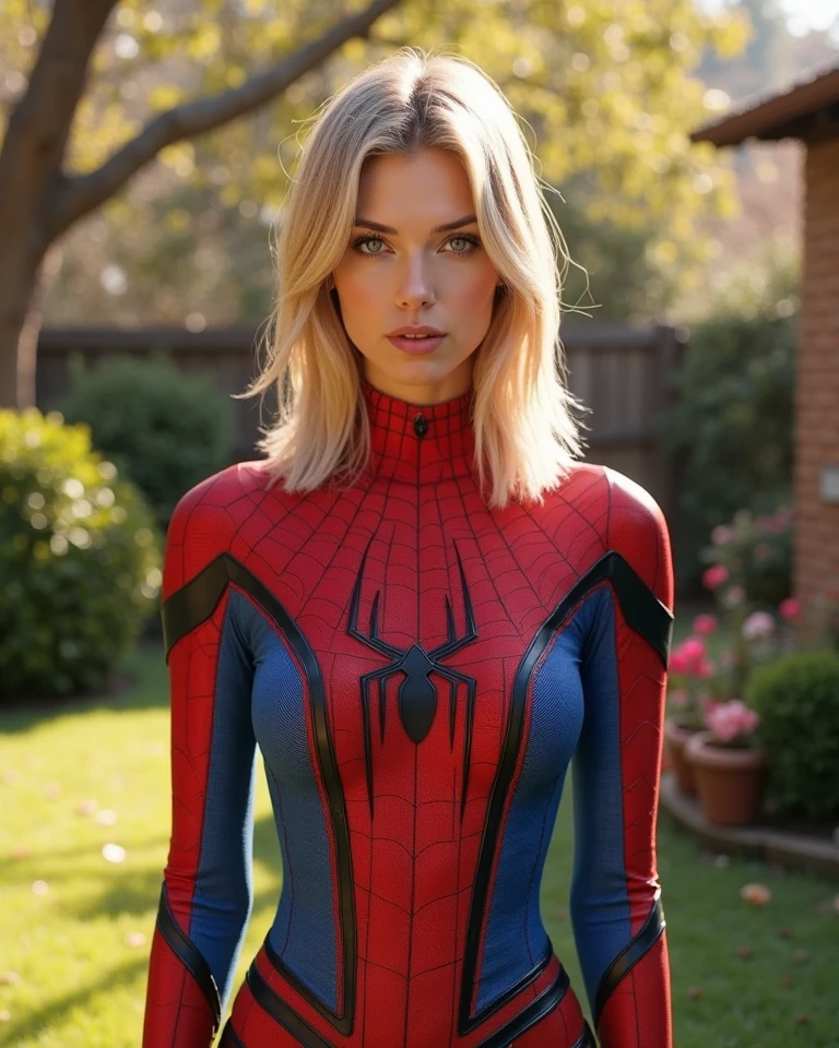 Kristen Bell、Sticking out the navel、newyork、She wears a torn Spider-Man suit,wearing a skirt、abstract photorealistic、artistic、Alphonse Mucha's painting(masterpiece、highest quality、High resolution:1.4)、detailed、複雑なdetailed、In 4K、color splash、line drawing、fibonacci、
