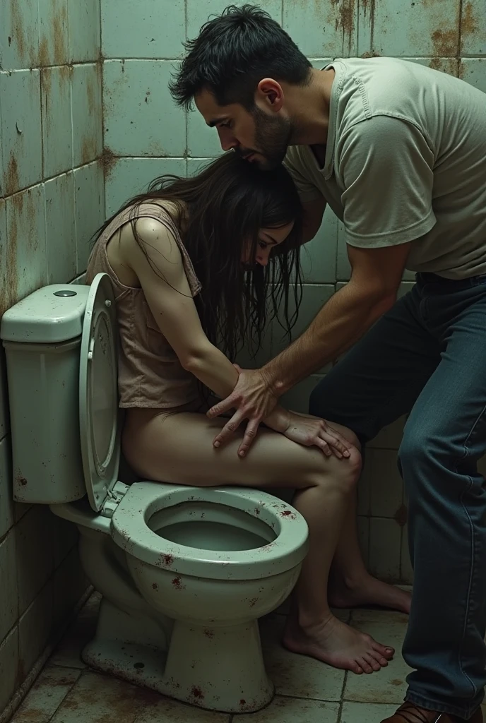 bad girl flush a head man in the toilet