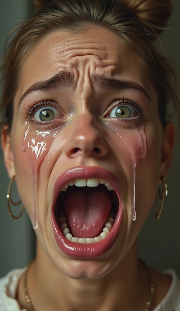 (beautiful screaming nude Irish woman), (eyes open), (terrified expression), (((frightened expression))), (((startled expression))), (((crying))), (((encased in a block of clear resin)))
