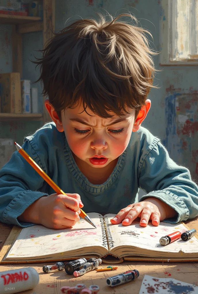 make it as if it were a pencil drawing of a boy drawing