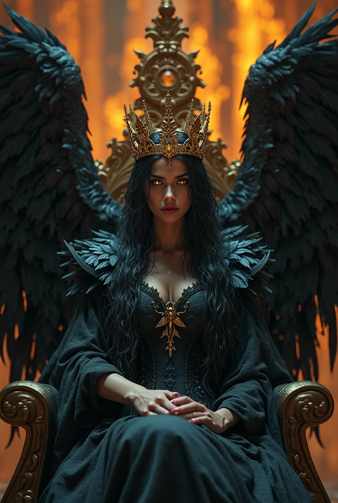 Ai image women sitting a chair like a queen a pirate designed with wings with name on it Ms.cortes with light