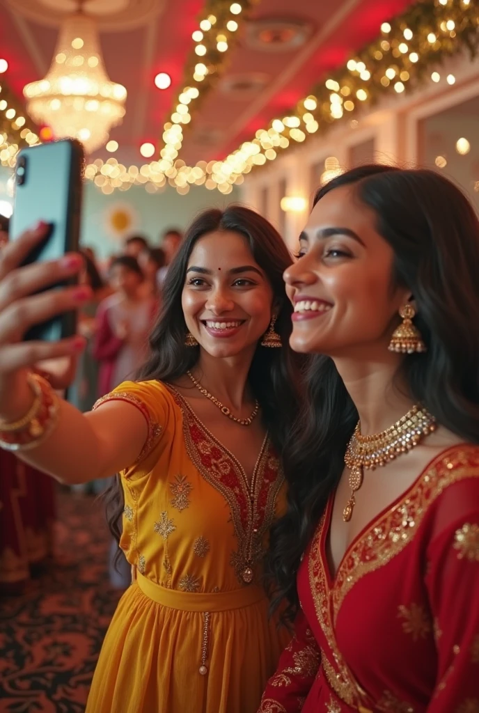 Kriti sanon and kiara advani in yellow saree, selfie, night, without light