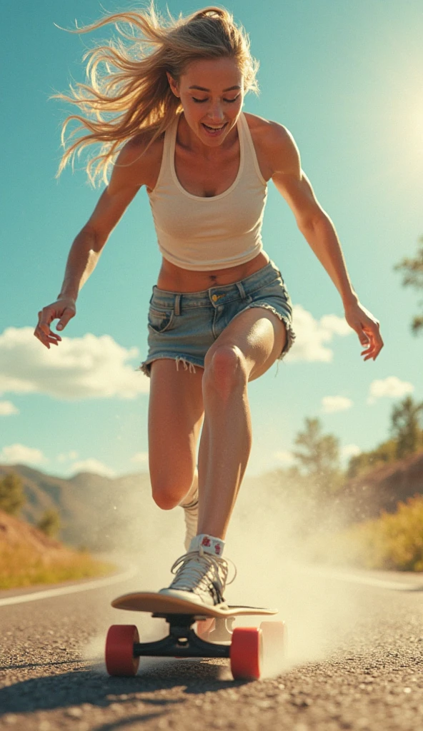 long exposure photo of a {girl} in motion, running stance, bare feet, torn clothes(torn:1:5)micro bikini, scary expression, focused eyes, blurred edges, slow shutter speed motion photography, shot on FufjiFilm XT4 camera f/2. ISO 200