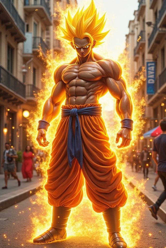 1man, shirtless, martial arts, yelloww mask, white eye patterns with black outline , muscular, green costume, yellow belt and boots, burning fists, dragon tatto, mystical city background