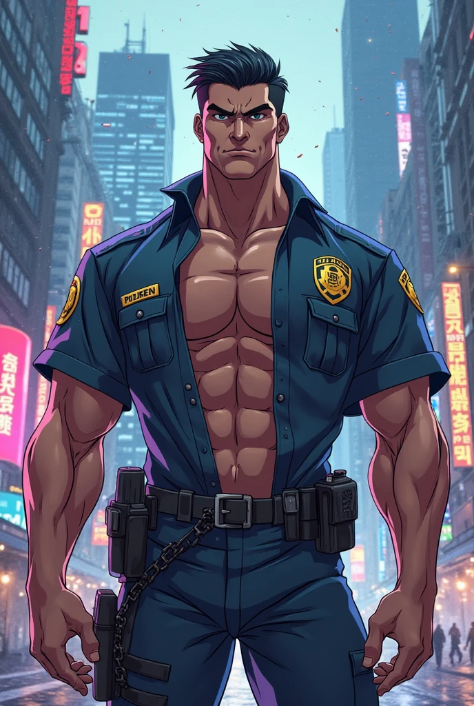 (saeba ryo city hunter )  Wearing underwear, holding a gun, the building is exploding.