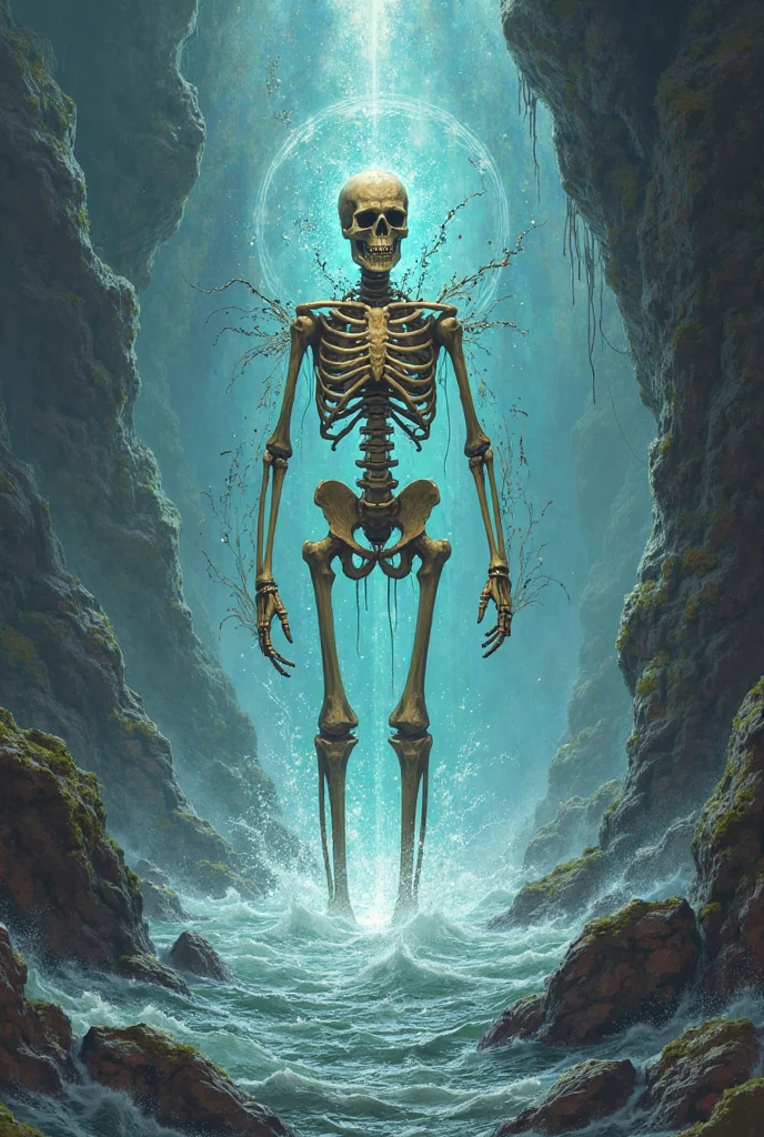 a coloured fantasy photo of a mature cs-m3tal-ok_v06-1000 Norwegian Tarot The Beggar standing on a precipice. Their bodies have networks of fine (black:0.33) lines. Intricate, very detailed