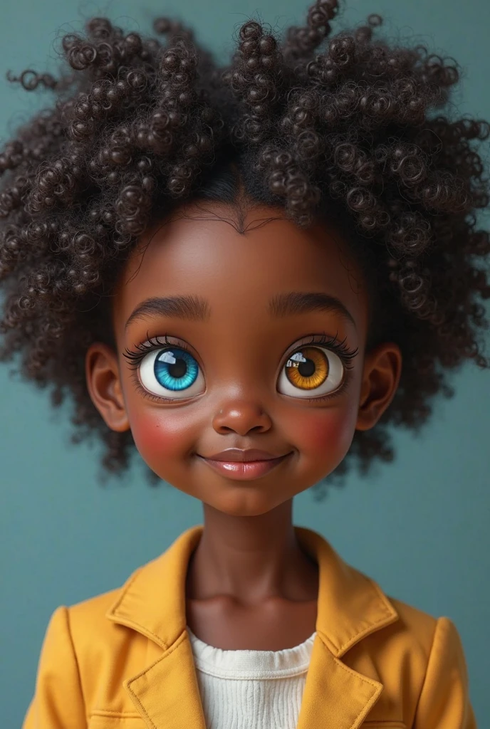 8 year old black real boy 
Real boy
Very realistic, not animated 
Boy from Africa 
Eyes of different colors brown and blue 
Eyes of different colors brown and blue
Eyes of different colors brown and blue 
Eyes of different colors brown and blue
Eyes of different colors brown and blue 
Eyes of different colors brown and blue
Short hair African braids 
Wearing a pink cropped shir
Place eyes of different colors brown and blue and give them a little shine 
With a little white sweater 