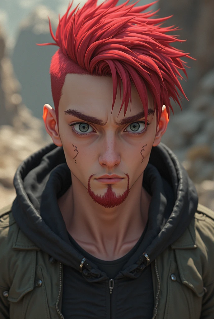 Waste soil, 180cm handsome guy, cold face, deep eyes, injured form, red hair, desolation