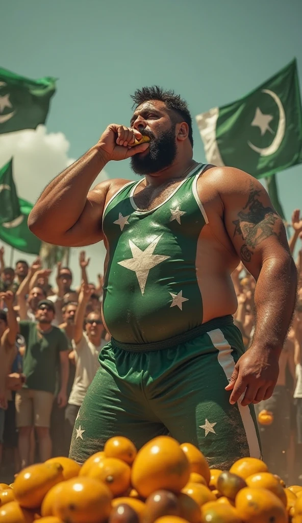A huge muscular giant Bolivian man, bearded and hairy, standing, in white underwear, with your legs wide apart from each other, with hands raised behind head, having his underwear pulled off on both sides by the police.