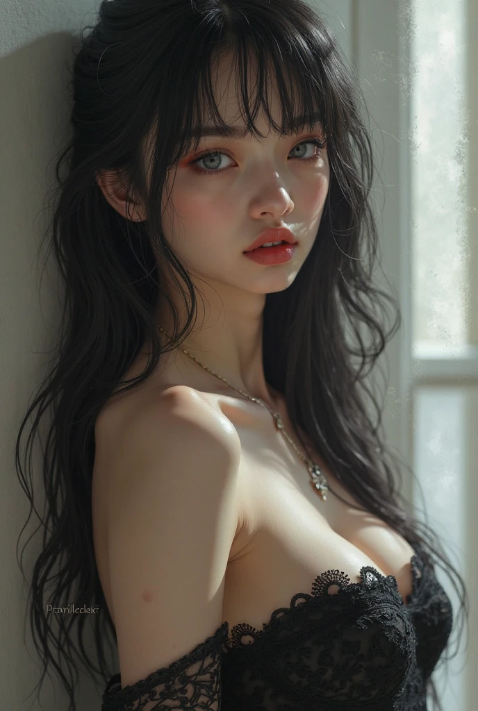 full body masterpiece, ultra realistic, 16k, high quality, incredibly detailed, dream aesthetic, dream atmosphere, cinematic, (sharp focus : 1.5), (photorealistic : 1.3), gothic (Gorgeous gothic girl), defined jaw, square face, wonderful gothic girl (enchanting seductress), cinematic, detailed, 16k sharp focus, realistic. wonderful. Seductive (evil). Black hair (realistic texture), highlighted, silky and shiny hair, detailed hair (realistic), big tits (natural). wonderful detailed face (enchanting seductress). blushed cheekbones (rosy cheeks), tanned skin, (white skin) alabaster skin that seems to glow ethereally. Her attire is gothic. Voluptuous shape. turquoise blue eyes (evil eyes look). a symmetrical face ::2 gothic clothes + ArtStation Trends + fantasy art + realistic cloth + fractals in the background, loose hair --aspect 9:21 – enhance your unearthly beauty. realistic skin texture, pale white skin illuminated. realistic perfect shading. absurd, realistic textures. alone, alone, 1 girl. Looking at the viewer. muscular female body, hot body, toned body, defined muscles. big natural breasts, cleavage. pantyhose, gothic (black) dress (realistic texture). In different positions at different angles. Bedroom background. incredibly real, best quality, photorealistic.