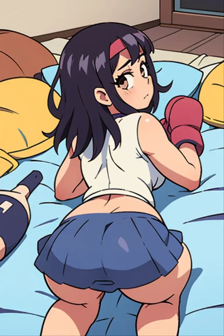(masterpiece:1.2), best quality, high resolution, unity 8k wallpaper, (illustration), extremely detailed face, perfect lighting, extremely detailed CG, black hair, red eyes, side ponytail, camisole, blue skirt, navel, standing, white thighhighs, looking at viewer, frontal view, smile, (one eye closed), sitting on bed, feet, kneeling, seiza, arm up, armpit, [detailed hands:1.2, detailed fingers:1.3, perfect hands:1.2, perfect fingers:1.3]