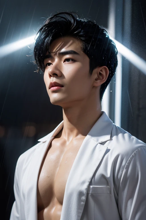 top-quality、masterpiece、超A high resolution、(realisitic:1.4)、Detailed face、solo、1human male、The upper part of the body、Dark hair、glistning skin、dense skin、(asian human)、architectural、(absurderes、hight resolution、ultra-detailliert)、、1 male、Adults、(a 25-year-old man)、a handsome、tall muscular man、broad shoulder、extra very short hair、angular jaws、thick neck、thick eyebrow、extra very short hair、A dark-haired、fine eyes and detailed face、 Highly detailed CG Unity 8K wallpapers、intricate-detail、(Style Swirl Magic:0.7)、looking at the spectator、solo、(full body Esbian:0.6)、Detailed background、A detailed face、dynamicposes、、dynamic compositions、 big muscle、、((((bulge))))、a handsome、 ((masutepiece:1.4, Best Quality)), ((masutepiece, Best Quality)), (photographrealistic:1.4)、(((Sorcerer)))、grin, Surfing,、a smirk、Sunny and cloudy sky、(Complex blue long sleeve enchantment costume), scarf, the costume is too much revealing the tskin and thighs, fantasy Library Background:1.2), Photorealistic、cana、magic circles , bare thighs