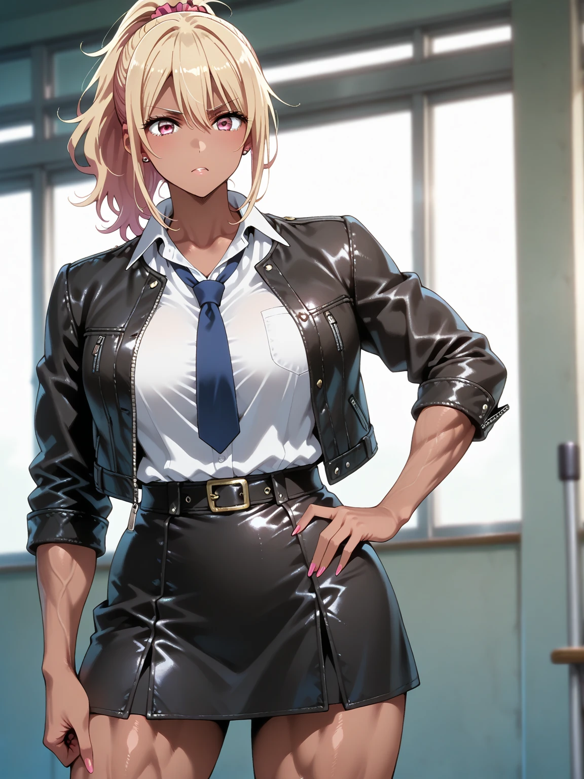 source_anime, rating_explicit, score_9, score_8_up, score_7_up, blonde_hair, goth, gothic, short_hair, looking at viewer, crop top, skirt, thighhighs, black clotges, hellsing, seras Victoria, goth girl, ikuchan, rape face, sinister, scheming, green eyes, smirk, standing, indoors, bedroom, fancy wallpaper, 1boy, cuckold, large male, ((size difference)), male head out of frame, front view, light skinned male, pale skinned male, ntr, netorare, standing side by side, standing, giant penis, duo, penis, huge penis