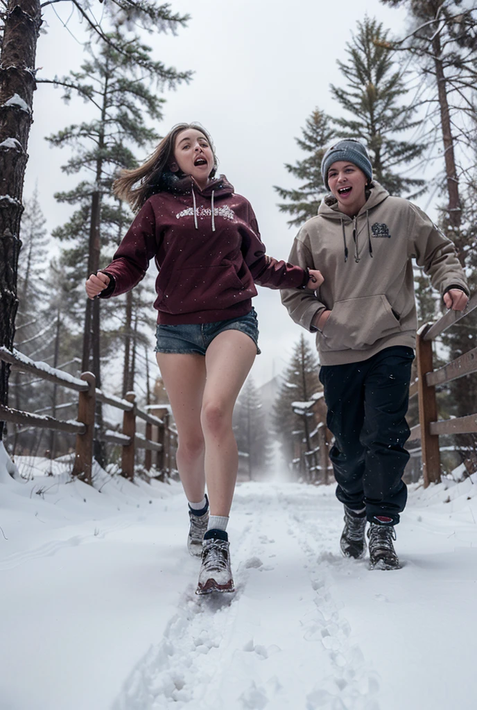 Back view of a couple walking down the street A shadow stretches out at my feet There is snow all around, Surrealism, UHD, retina, masterpiece, accurate, textured skin, anatomically correct, super detail, high details, high quality, highres, best quality, award winning